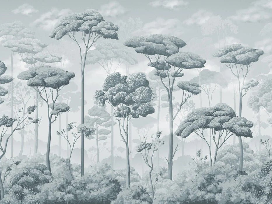 Papier peint panoramique pinède volupté bleu argent, XXL, tendance