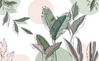 Papier peint panoramique végétal graphique vert, XXL, tendance