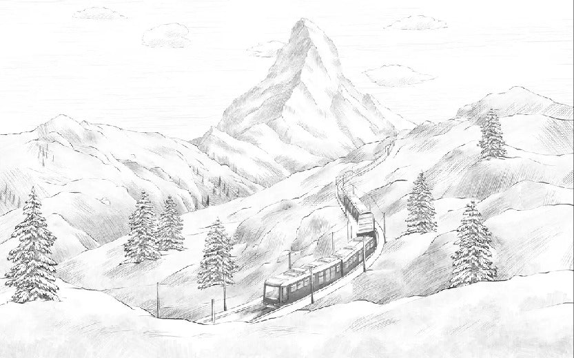 Papier peint panoramique Mont Cervin noir et blanc, XXL, tendance