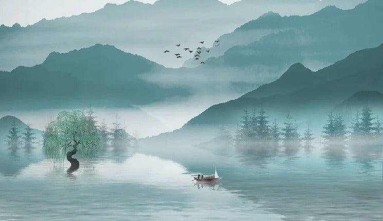 Papier peint entre montagne et lac