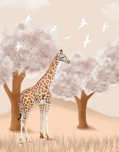 Papier peint chambre enfant Girafe dans la Savane