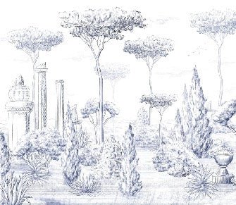 Papier peint style romain pinède bleu, XXL, tendance