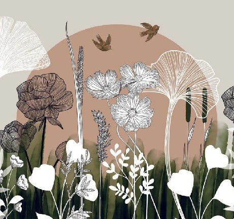 Papier peint panoramique illustration florale, XXL, tendance