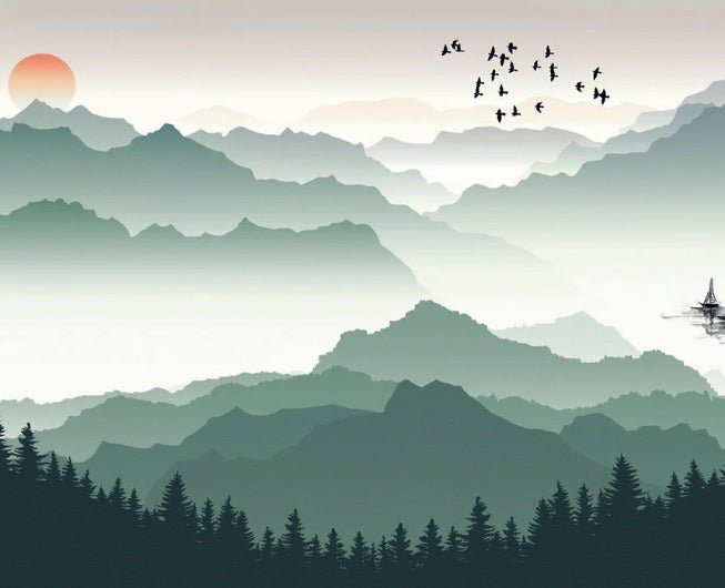 Papier peint montagne et voile sur le lac, XXL, tendance