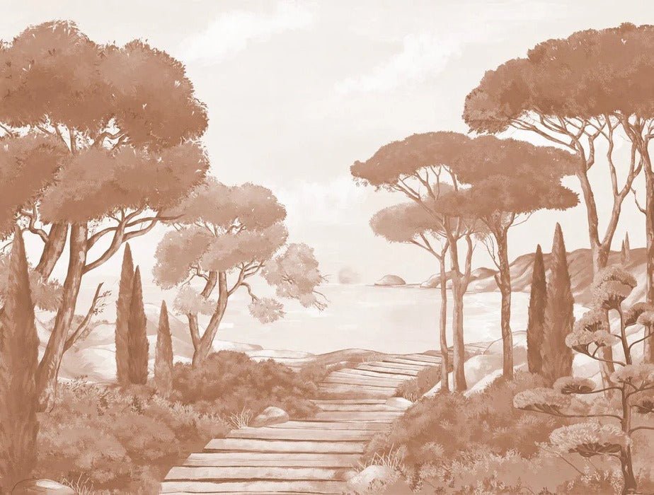 Papier peint balade dans les calanques terracotta, XXL, tendance