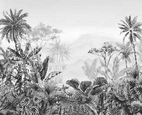 Papier peint salle de bain tendance tropical noir et blanc, XXL, tendance