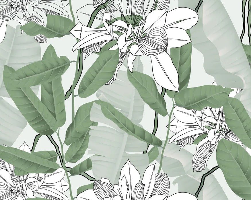 Papier peint feuillage nature vert fleur NB, XXL, tendance