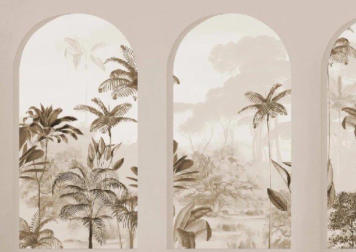 Papier peint arches luxuriantes sépia