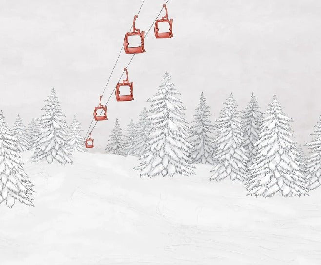 Papier peint montagne télécabine rouge, XXL, tendance