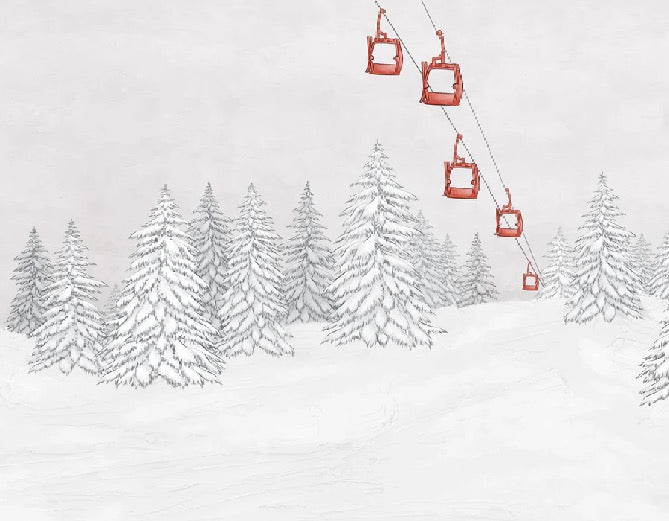 Papier peint montagne télécabine rouge, XXL, tendance