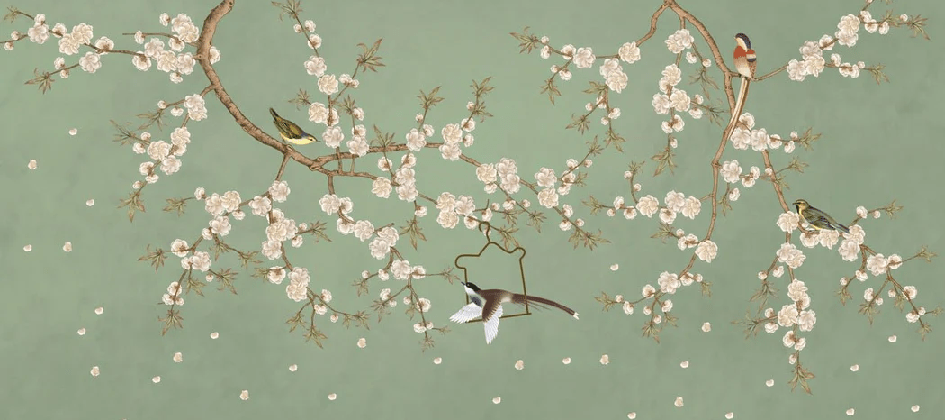 Zen sakura green wallpaper, XXL, tendance