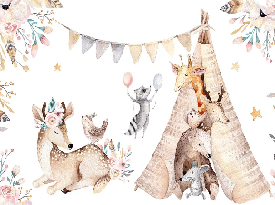 Papier peint panoramique chambre enfant craquant animaux - Muralconcept