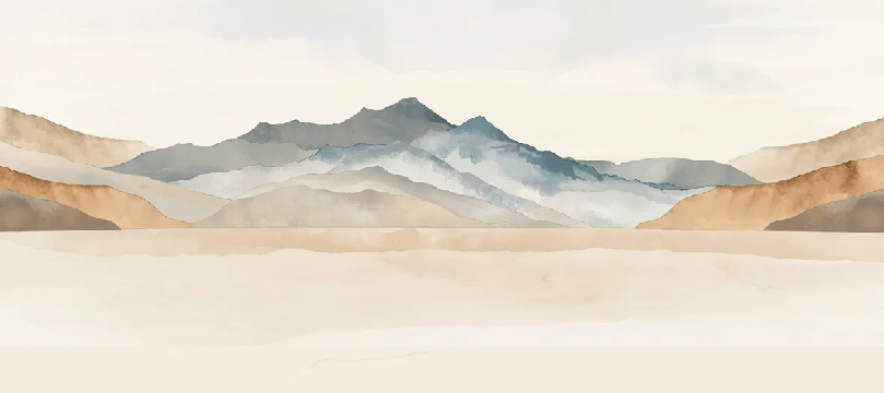 Papier peint panoramique montagne aquarelle pastel – Décor mural paysage apaisant - Muralconcept