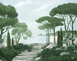 Papier peint balade dans les calanques vert - Muralconcept