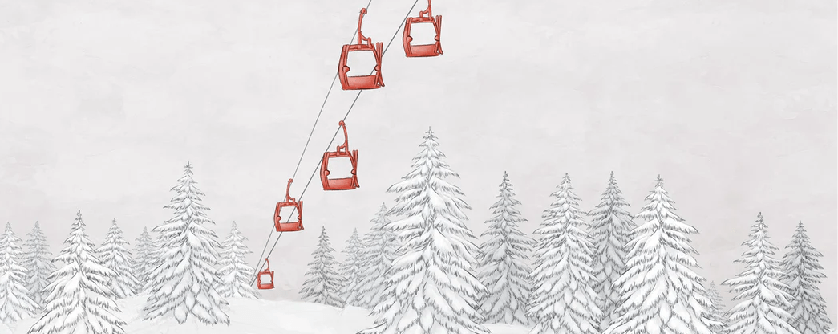 Papier peint montagne télécabine rouge - Muralconcept