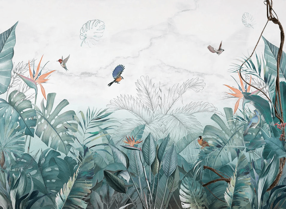 Papier peint jungle bleu marbre - Muralconcept