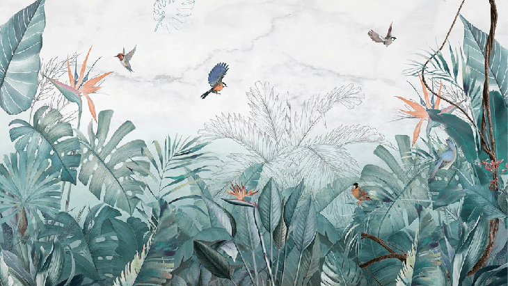 Papier peint jungle bleu marbre - Muralconcept