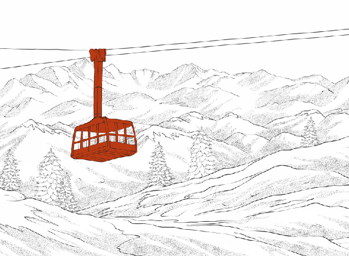 Sfondo rosso della funivia di La Plagne - Muralconcept