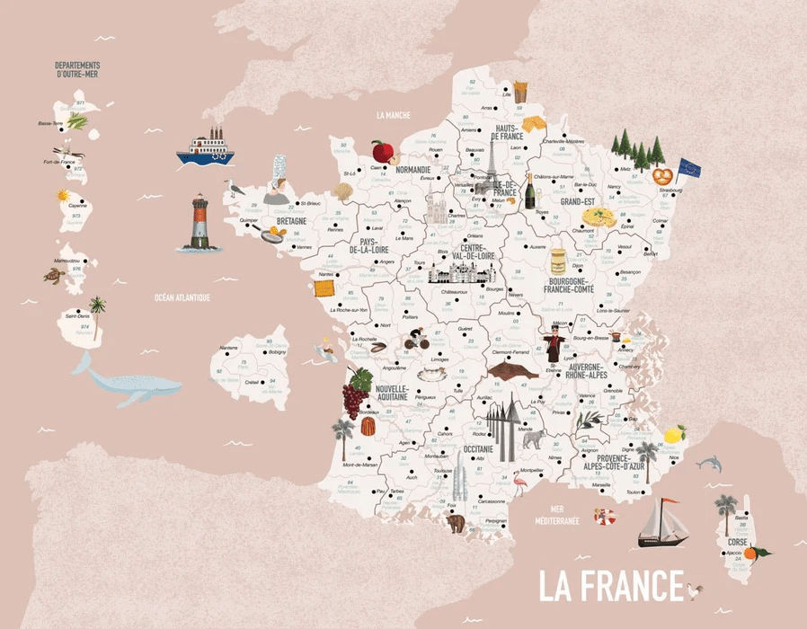 Papier peint enfant carte France rosé, XXL, tendance