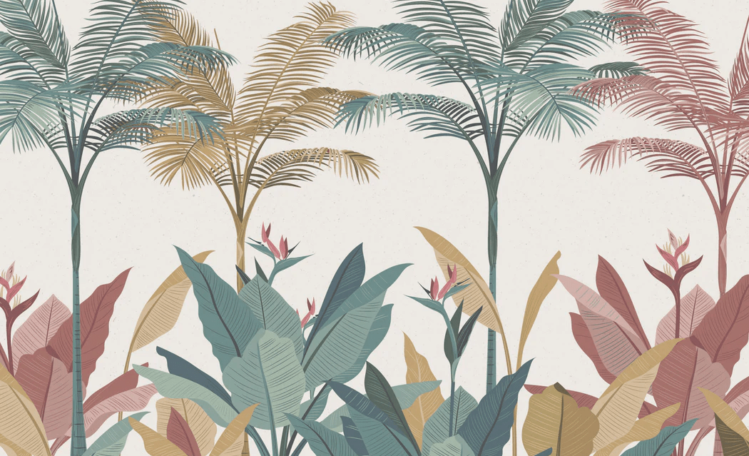 Papier peint panoramique jungle colorée - Muralconcept