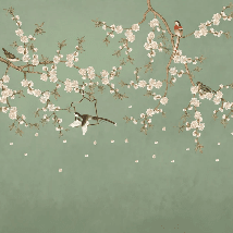 Papier peint sakura zen vert - Muralconcept