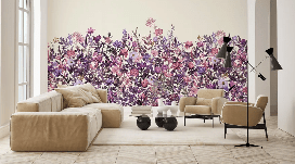 Papier peint fleurs au pinceau violet - Muralconcept