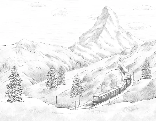 Papier peint panoramique Mont Cervin noir et blanc - Muralconcept