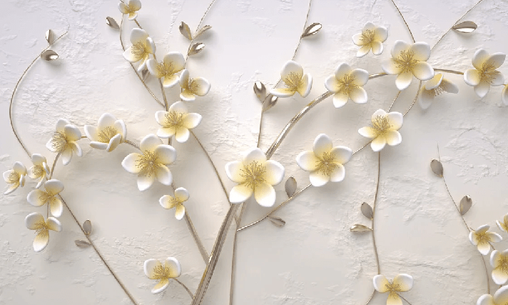 Papier peint fleurs blanches 3D - Muralconcept