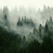 Papier peint forêt brumeuse verte - Muralconcept