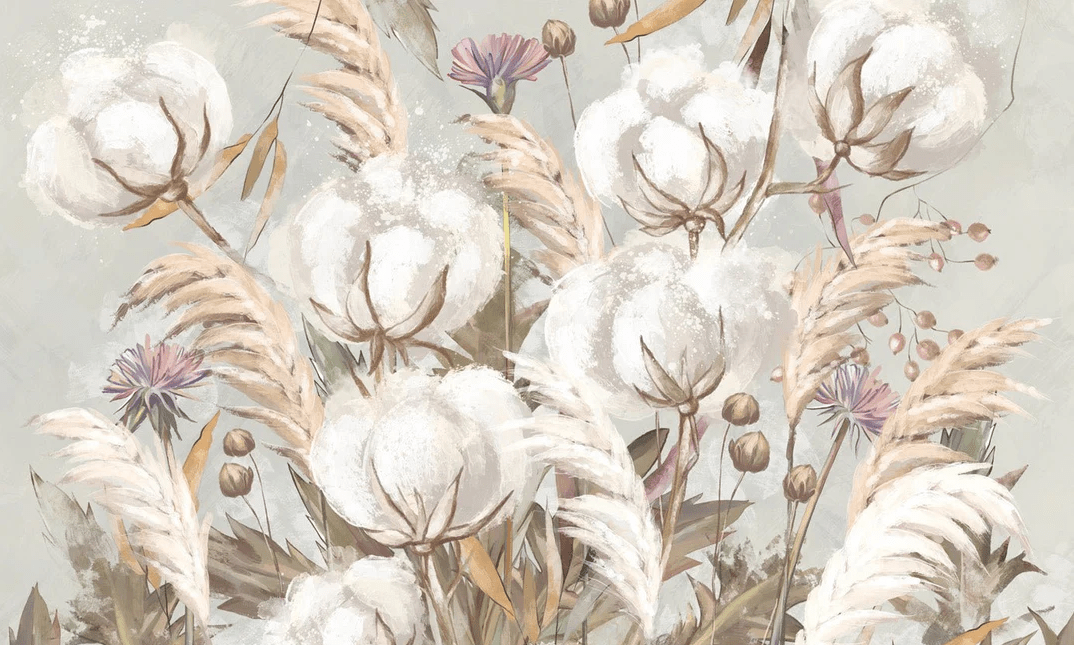 Papier peint panoramique fleur coton - Muralconcept