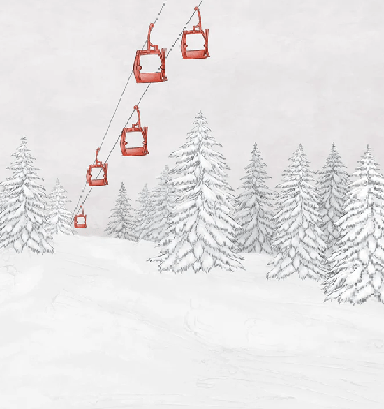 Papier peint montagne télécabine rouge - Muralconcept