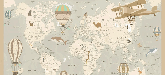 Papier peint enfant carte du monde aviateur - Muralconcept