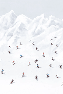Papier peint montagne skieurs colorés - Muralconcept