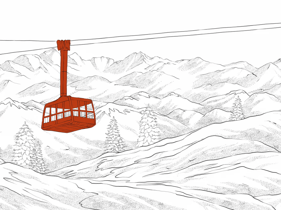 Papier peint La Plagne télécabine rouge - Muralconcept
