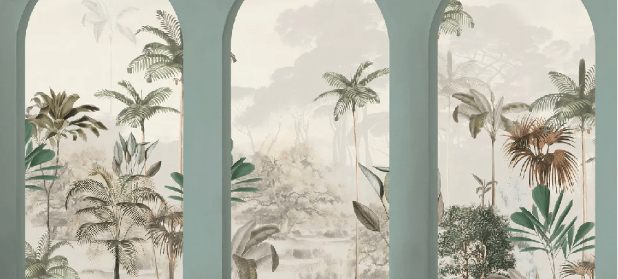 Papier peint arches luxuriantes vert - Muralconcept