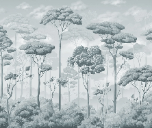 Papier peint panoramique pinède volupté bleu argent - Muralconcept