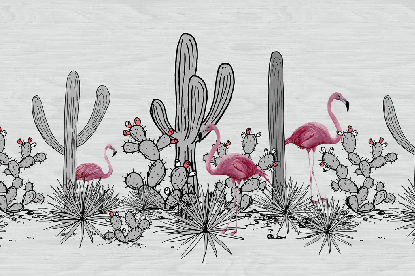 Papier peint panoramique cactus & flamant rose, XXL, tendance