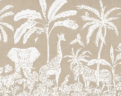 Papier peint enfant safari monochrome beige - Muralconcept