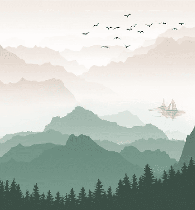 Papier peint montagne dans brume terracotta - Muralconcept