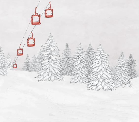 Papier peint montagne télécabine rouge - Muralconcept