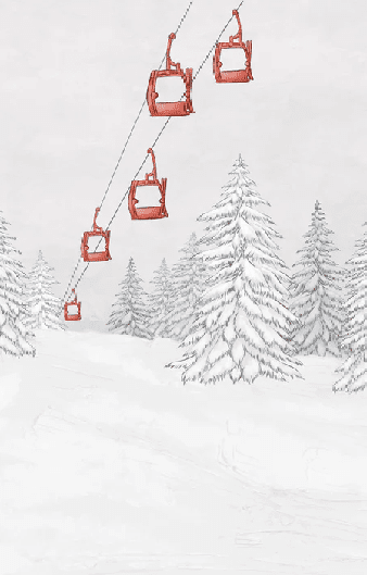 Papier peint montagne télécabine rouge - Muralconcept