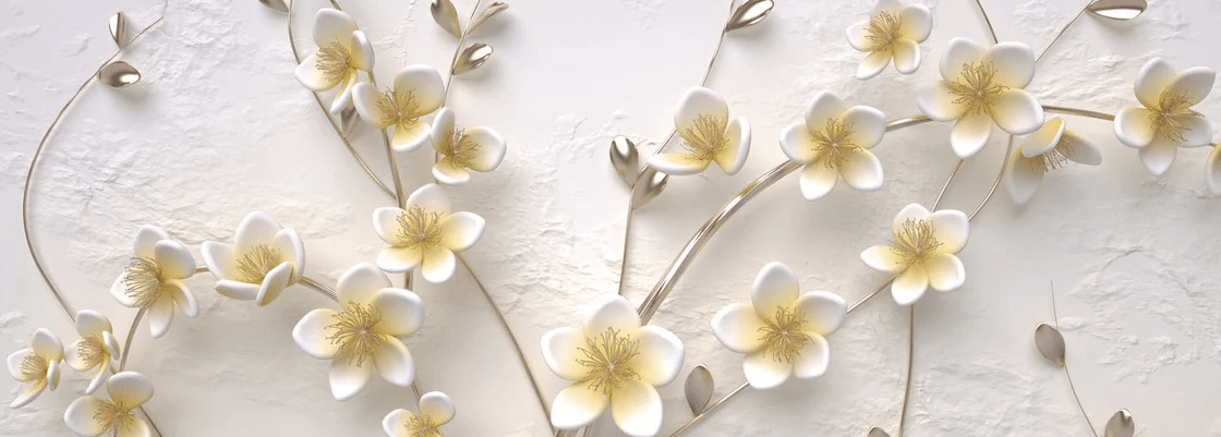 Papier peint fleurs blanches 3D, XXL, tendance
