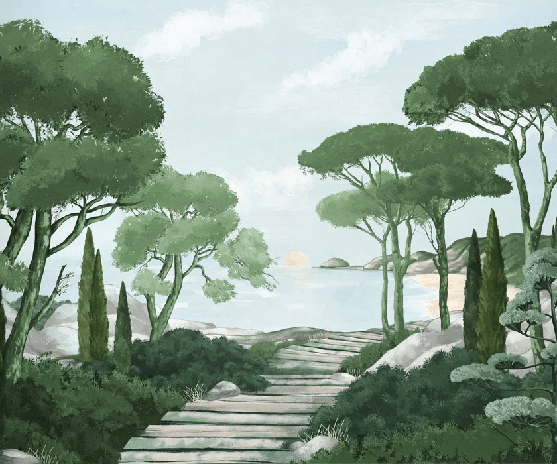 Papier peint balade dans les calanques vert - Muralconcept