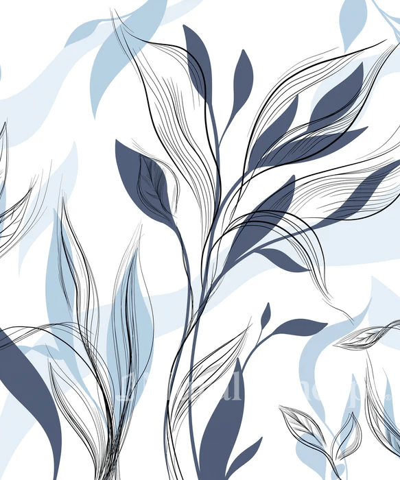 Papier peint fleur graphique bleu - Muralconcept