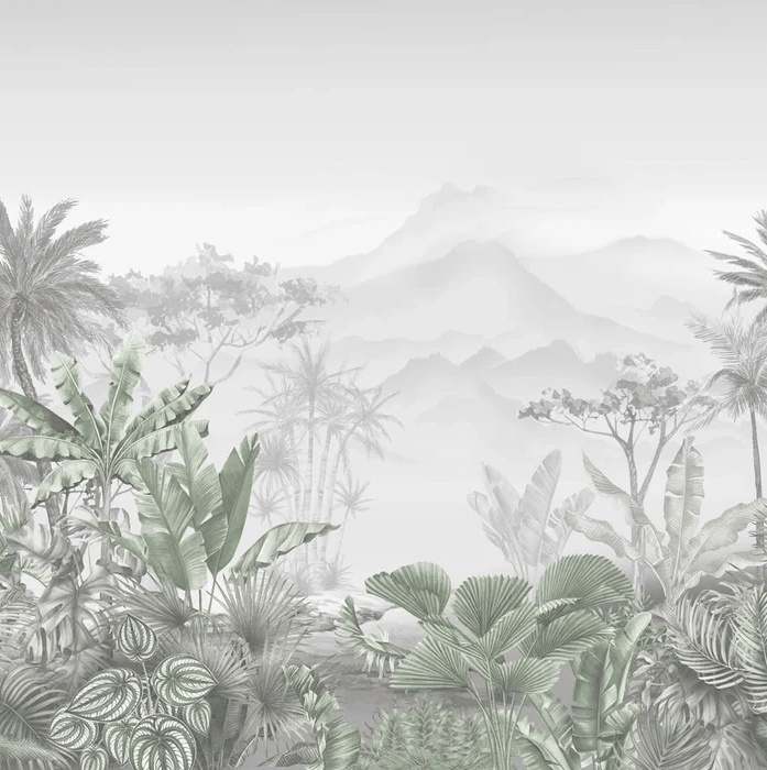 Papier peint salle de bain tendance tropical vert - Muralconcept