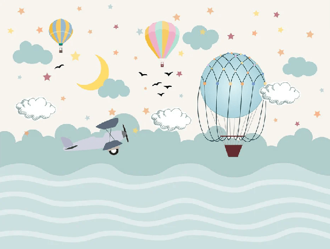 Papier peint chambre enfant avion scandinave - Muralconcept