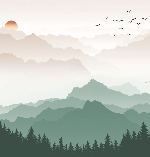 Papier peint montagne dans brume terracotta, XXL, tendance