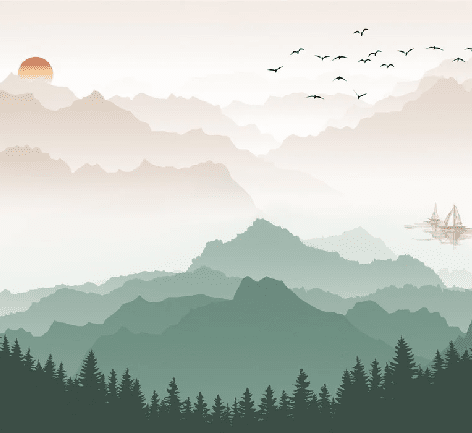 Papier peint montagne dans brume terracotta - Muralconcept