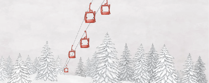 Papier peint montagne télécabine rouge - Muralconcept