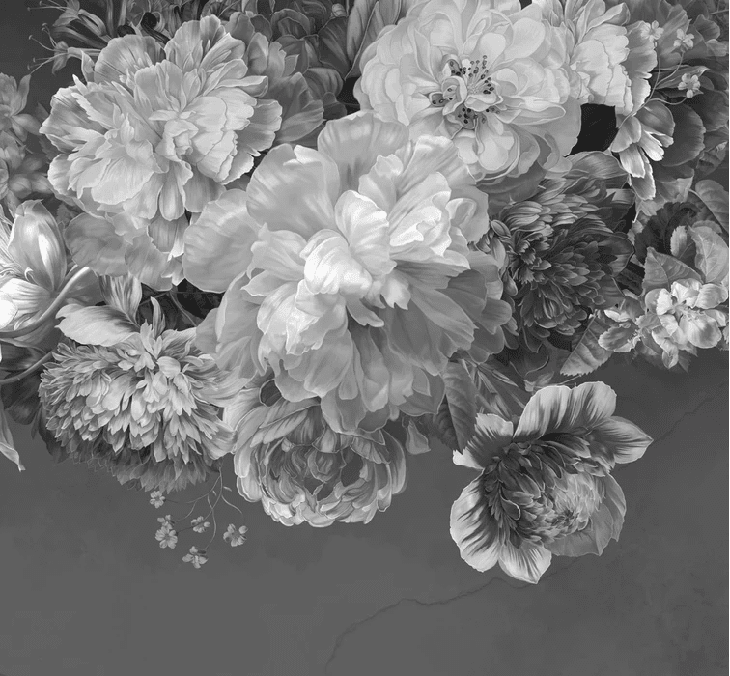 Papier peint fleur pivoine noir et blanc - Muralconcept